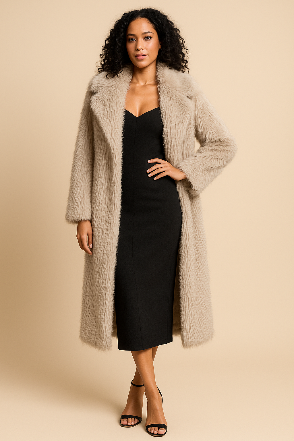 Leona Faux Fur Wool Blend Coat Black