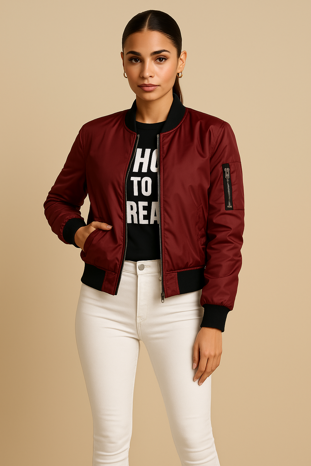 Clarisse Black Satin Bomber Jacket – Lightweight Zip-Up