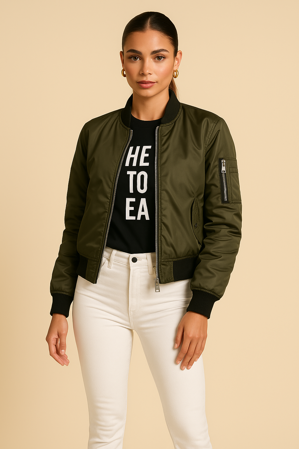 Clarisse Black Satin Bomber Jacket – Lightweight Zip-Up