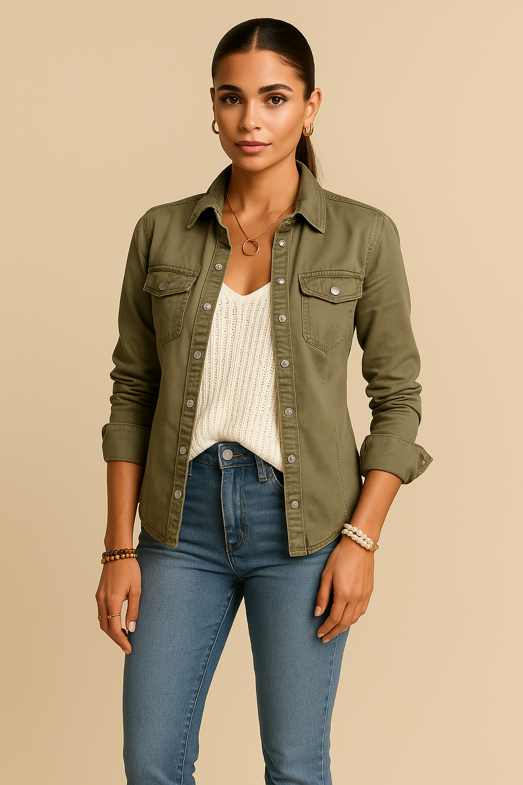 Lorraine Olive Green Slim Fit Utility Jacket