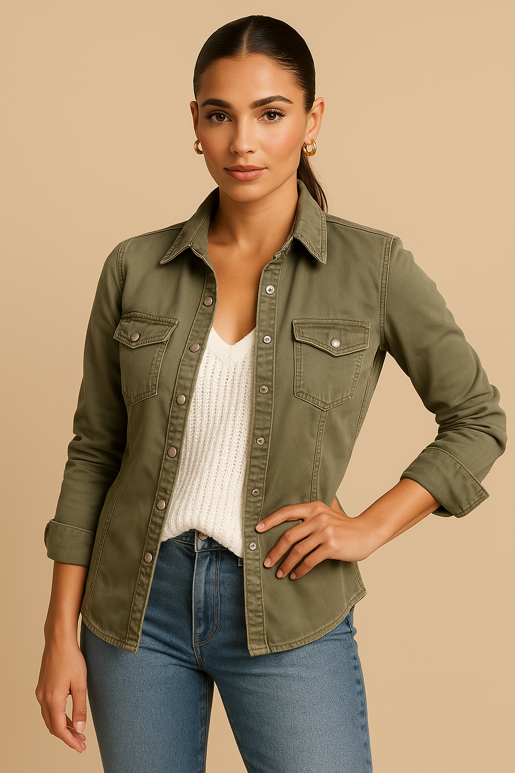 Lorraine Olive Green Slim Fit Utility Jacket