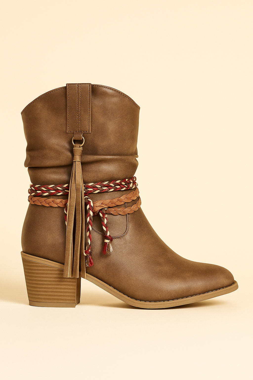 Annalise Western Cowboy Boots with Tassel & Braided Buckle