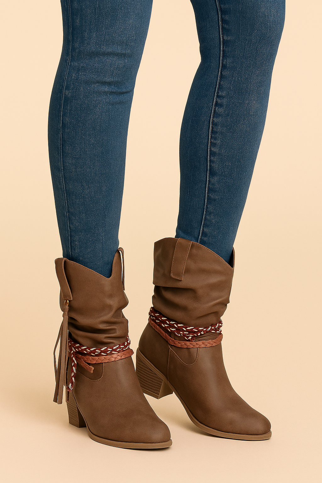 Annalise Western Cowboy Boots with Tassel & Braided Buckle