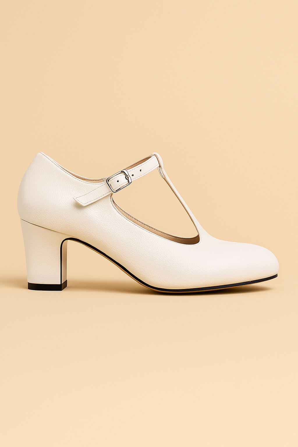 Isla White T-Bar Pumps with Golden Ankle Strap