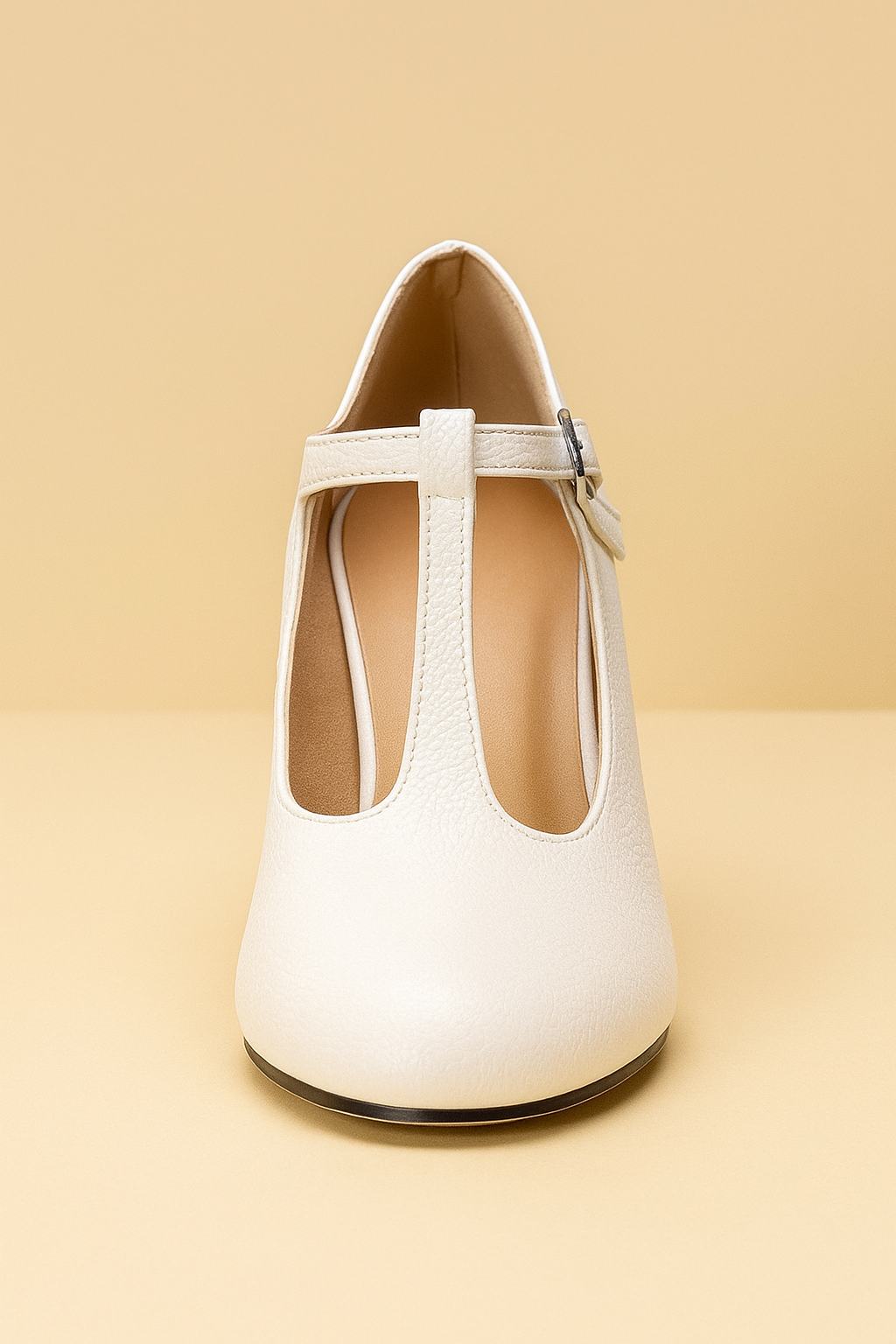 Isla White T-Bar Pumps with Golden Ankle Strap