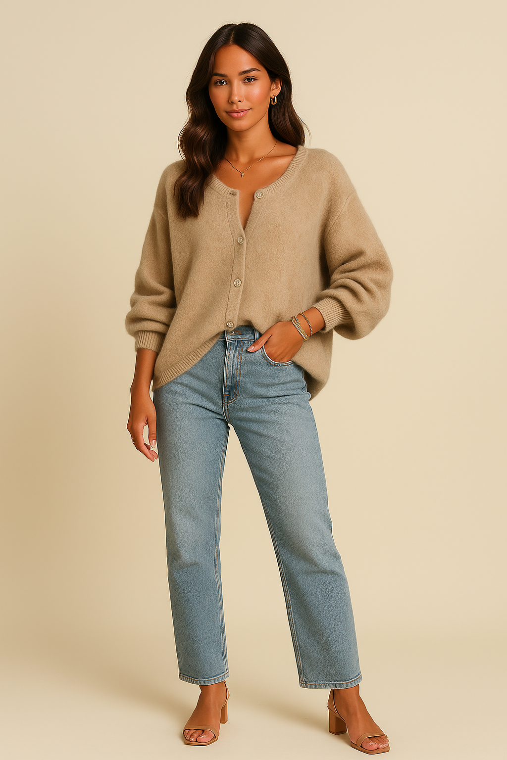 Amara | Oversized Soft Knit Cardigan with Button Front & Ribbed Cuffs
