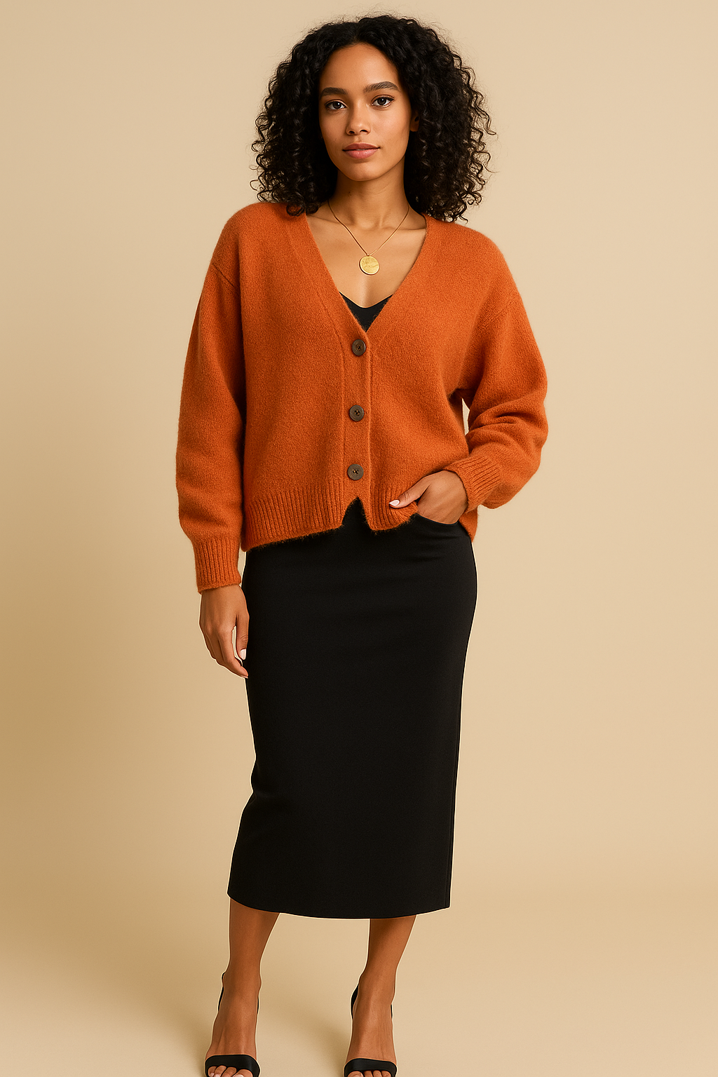 Liora Soft Knit Cardigan with V-Neck & Button Front – Relaxed Fit