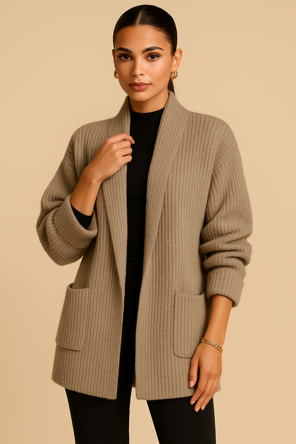 Evelina | Oversized Wool Blend Cardigan with V-Neck & Pockets