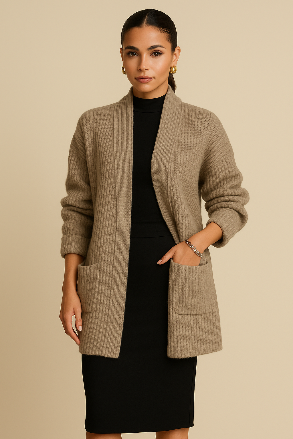Evelina | Oversized Wool Blend Cardigan with V-Neck & Pockets