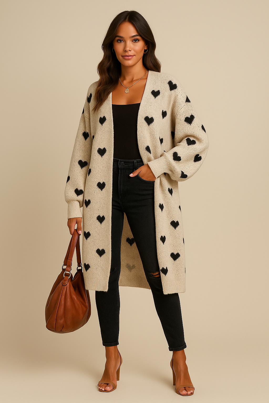 Callista Knitted Cardigan with Heart Pattern