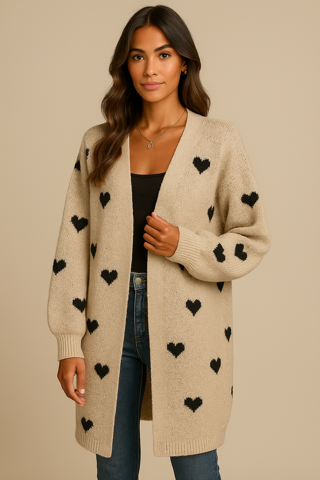 Callista Knitted Cardigan with Heart Pattern