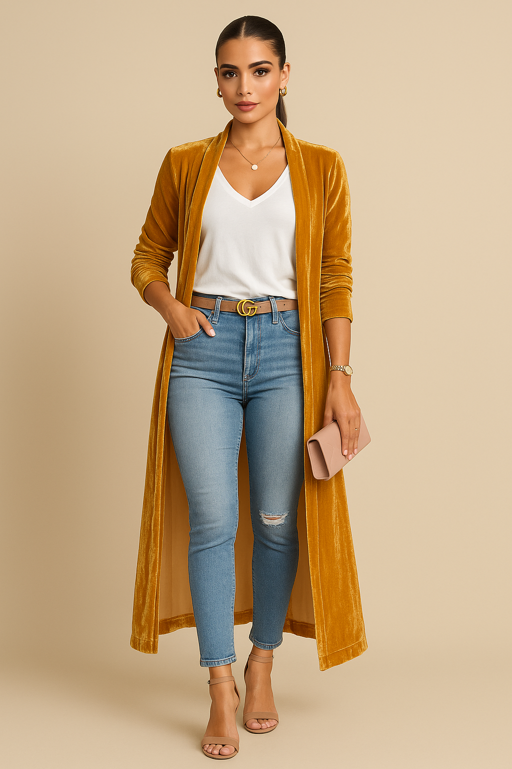 Isolde Long Velvet Duster Cardigan