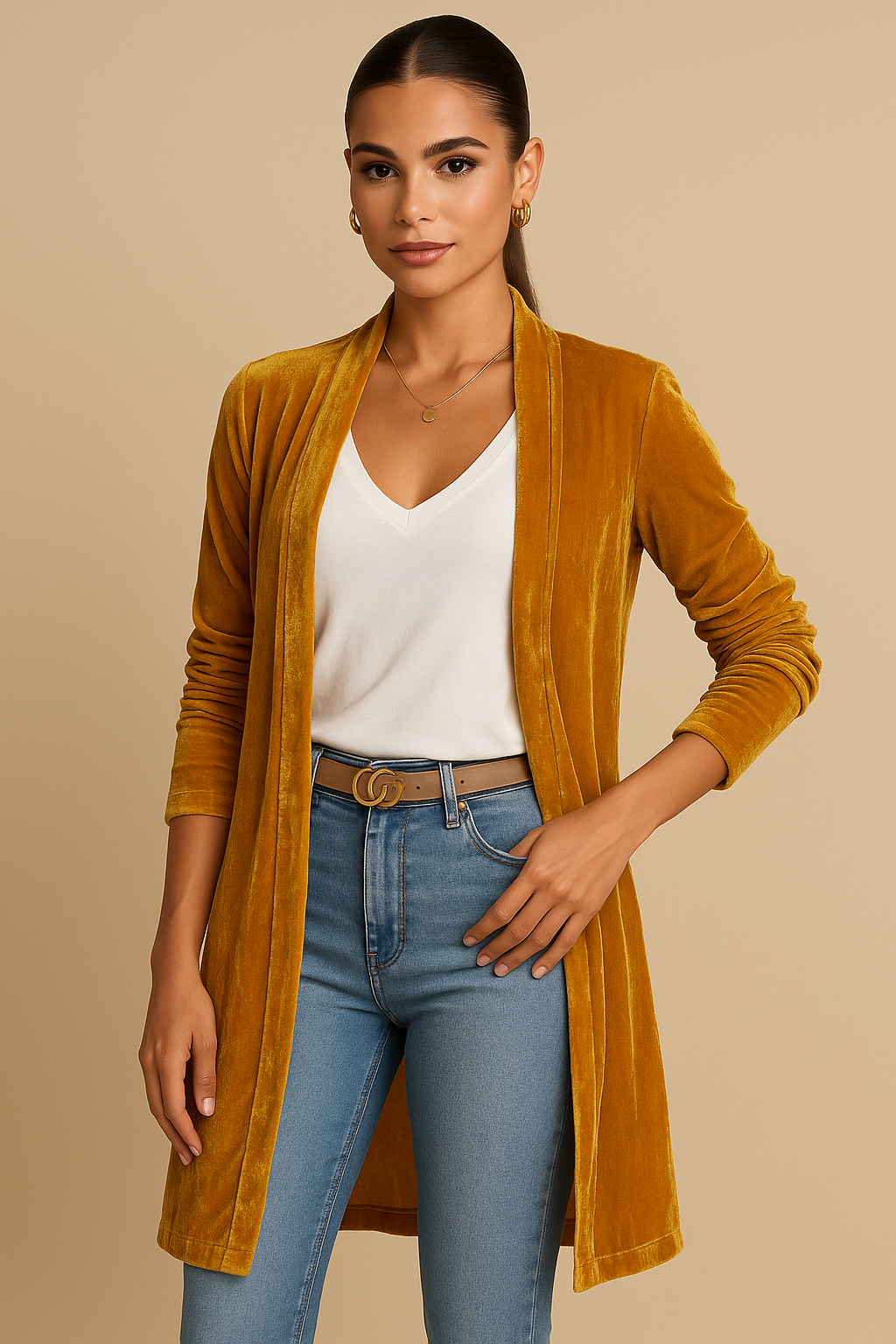 Isolde Long Velvet Duster Cardigan