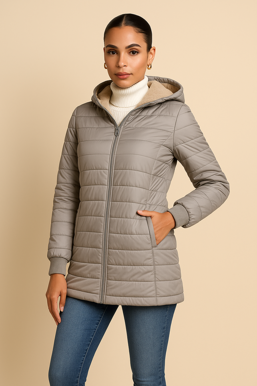Claudia Fleece Lined Zip Up Coat