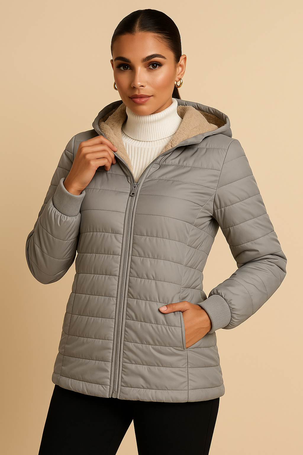 Claudia Fleece Lined Zip Up Coat