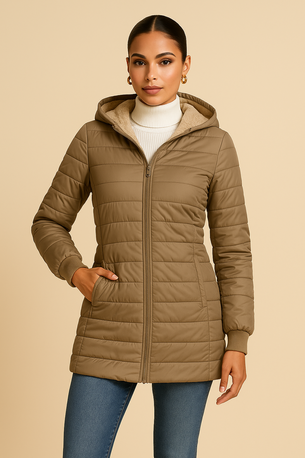Claudia Fleece Lined Zip Up Coat