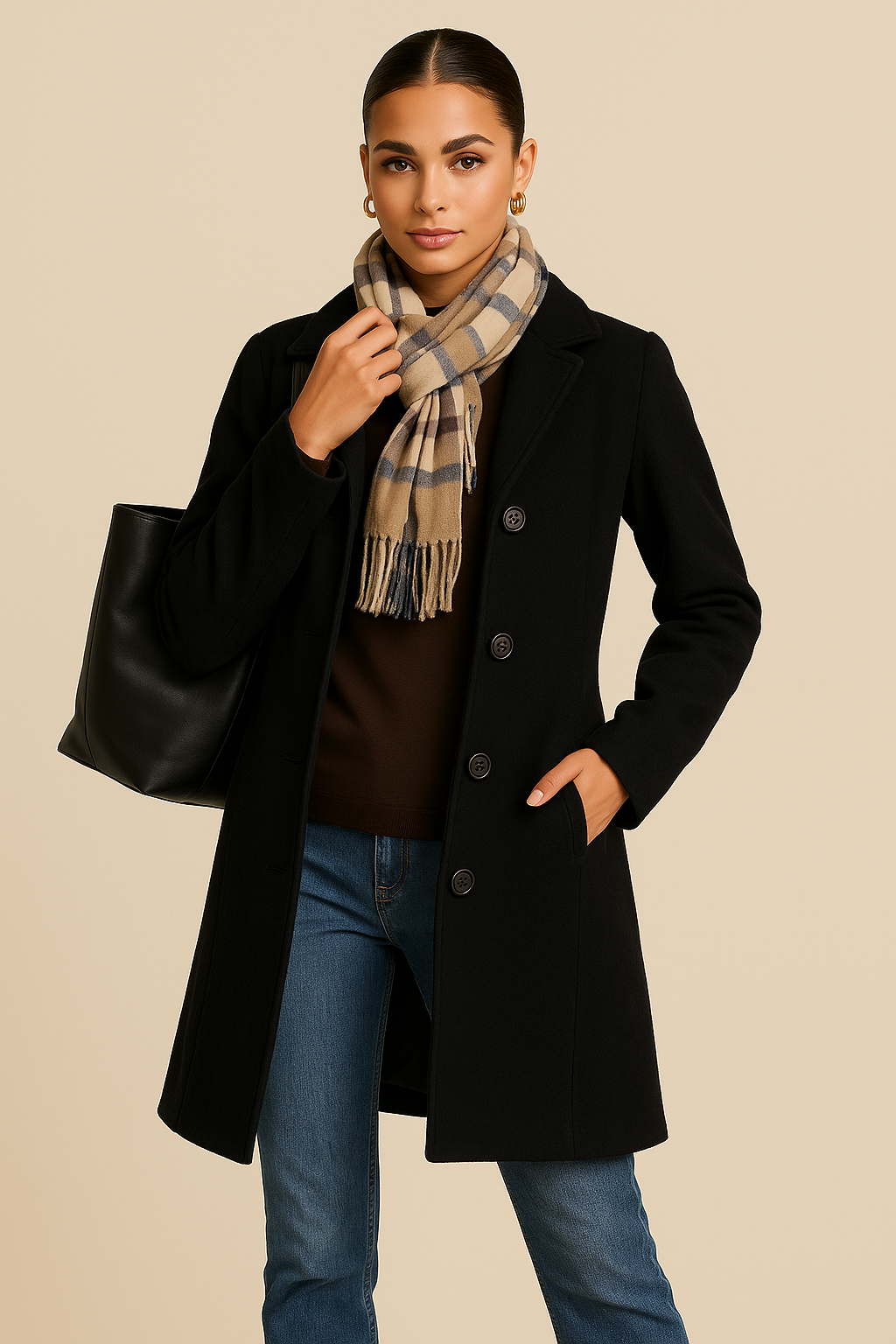 Daphne Textured Black Tweed Coat