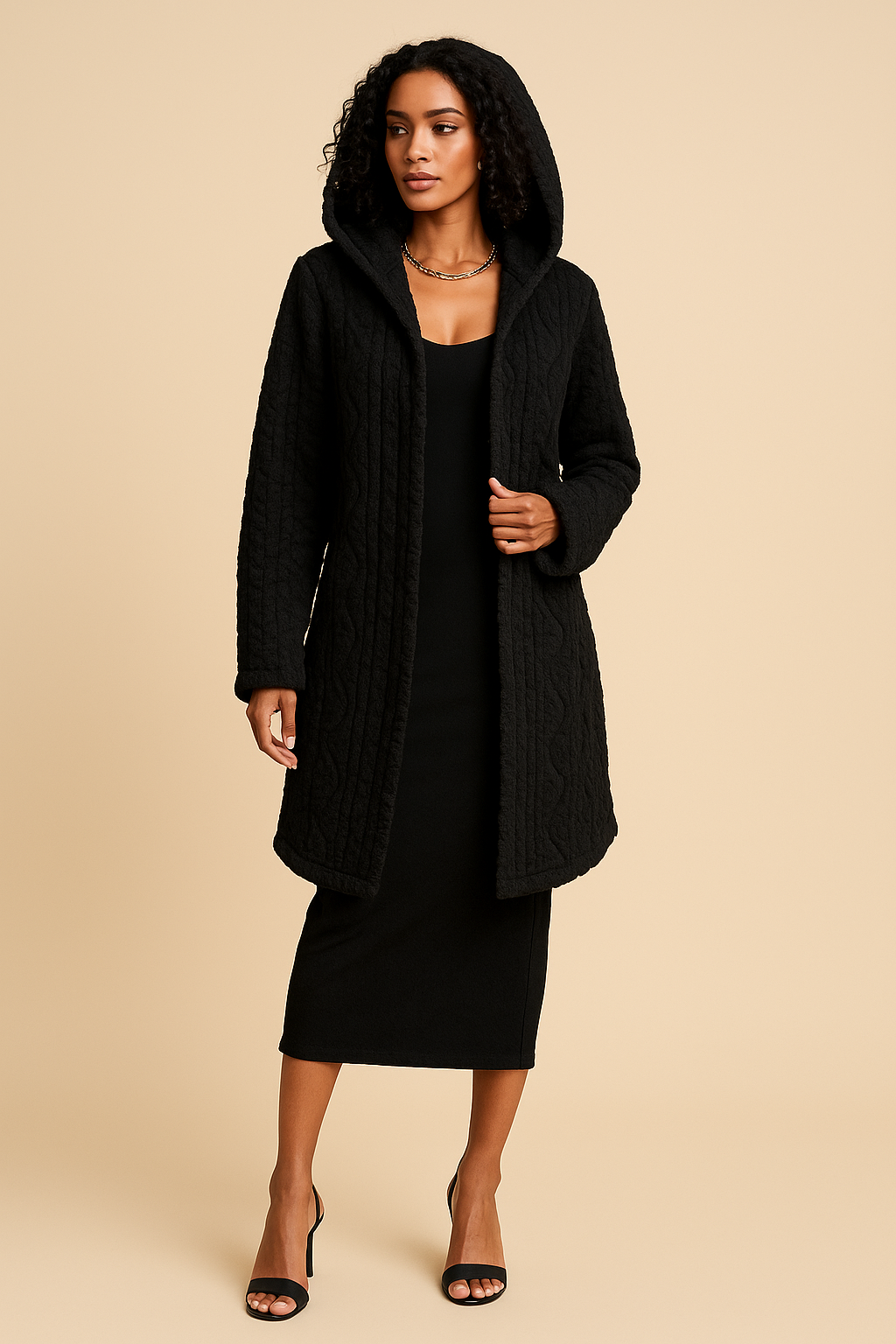 Mirena Plush Diamond-Pattern Hooded Coat