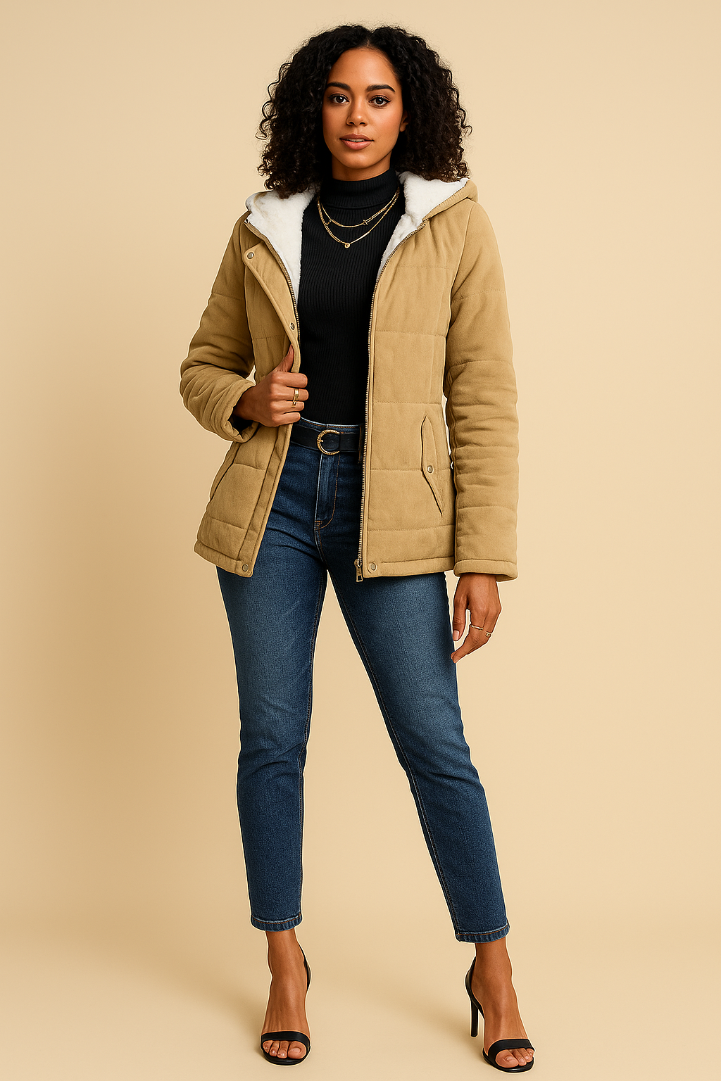 Noelia Hooded Winter Coat with Faux Fur Trim