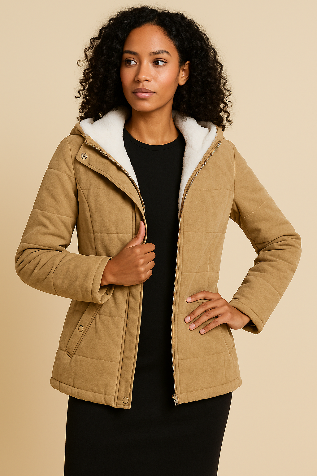 Noelia Hooded Winter Coat with Faux Fur Trim