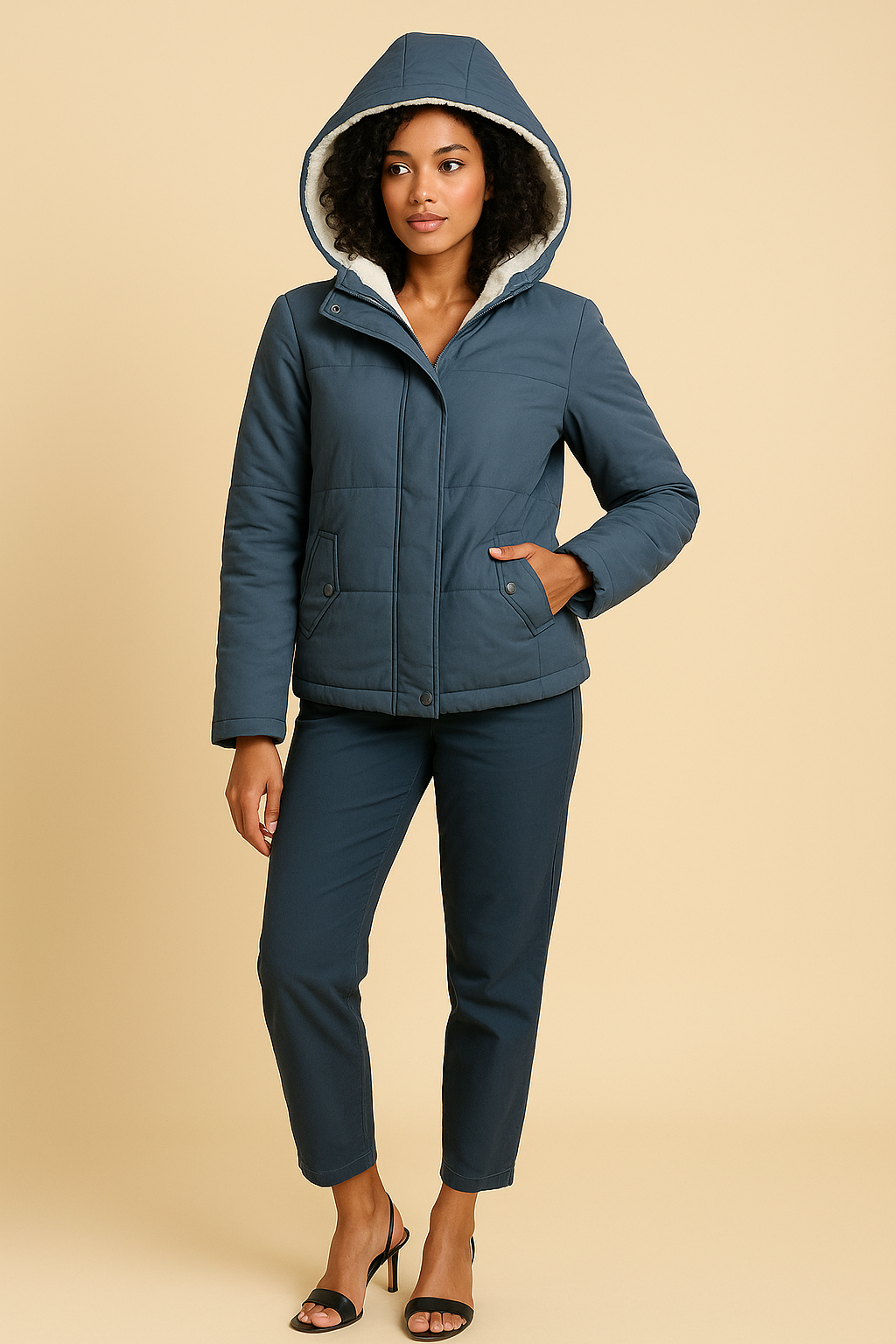 Noelia Hooded Winter Coat with Faux Fur Trim