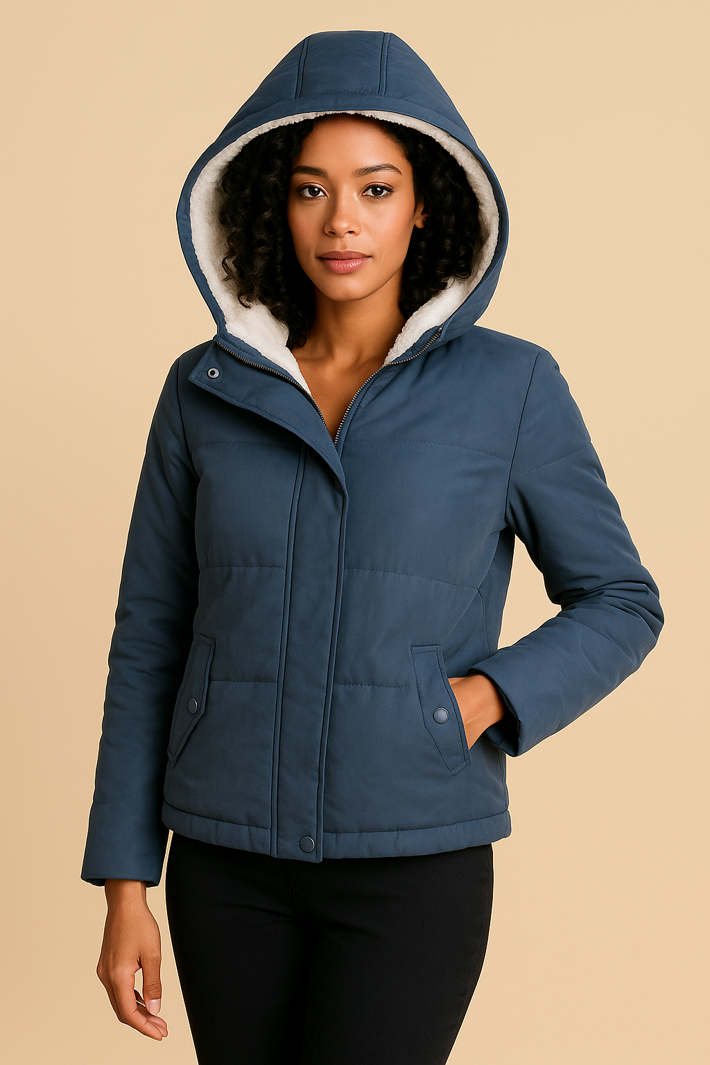 Noelia Hooded Winter Coat with Faux Fur Trim