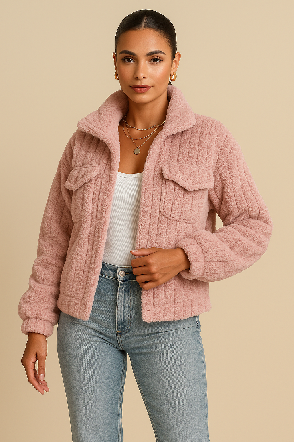 Arden Plush Pink Buttoned Coat