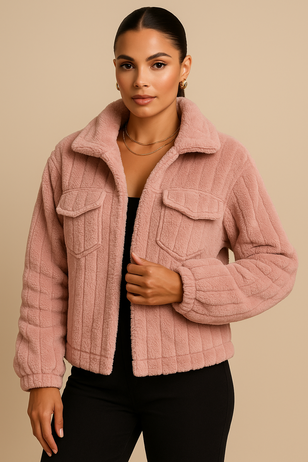 Arden Plush Pink Buttoned Coat