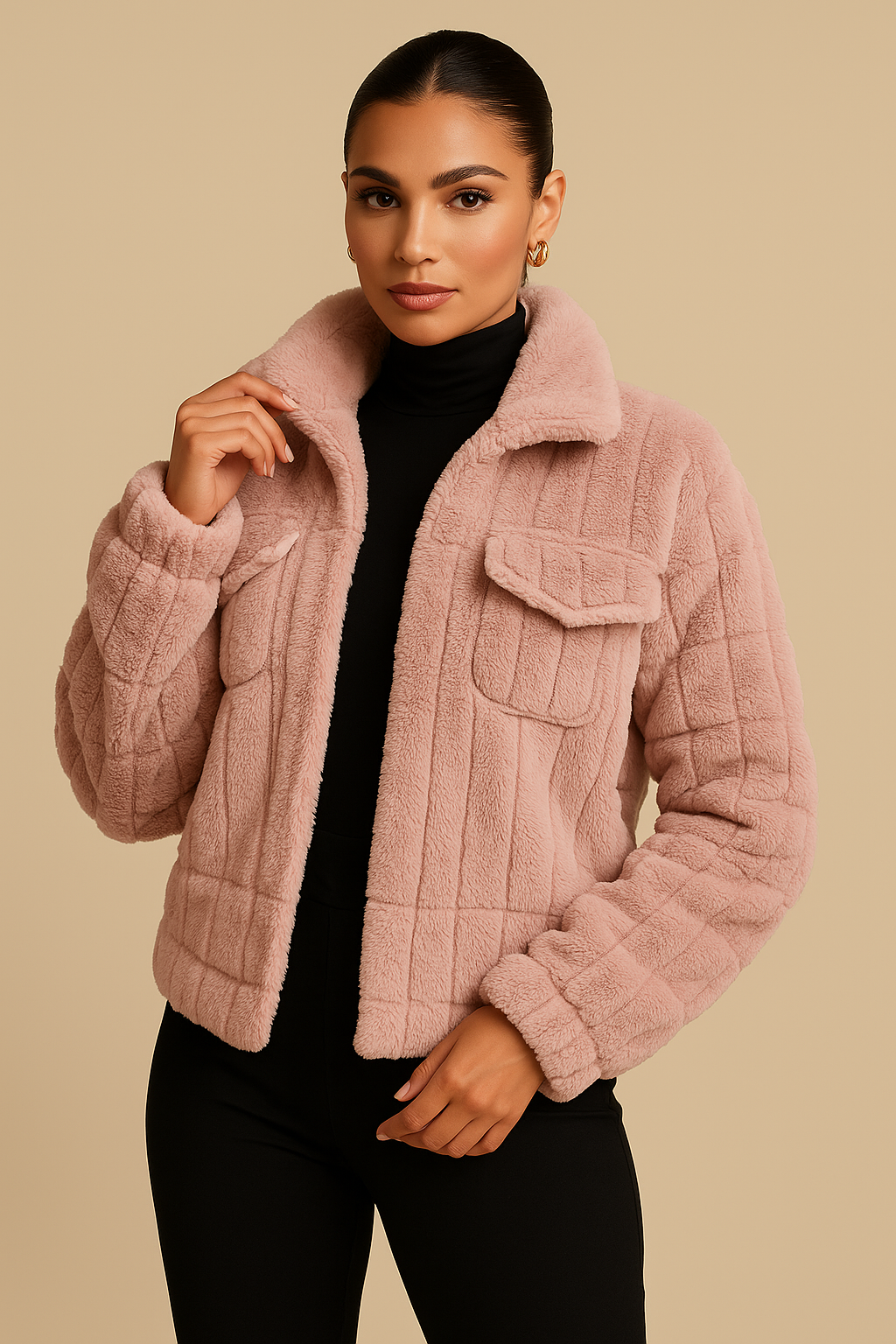 Arden Plush Pink Buttoned Coat
