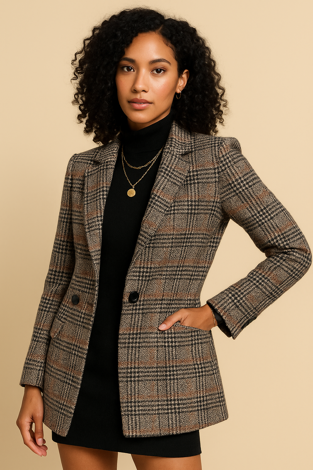 Valencia Houndstooth Double-Breasted Coat