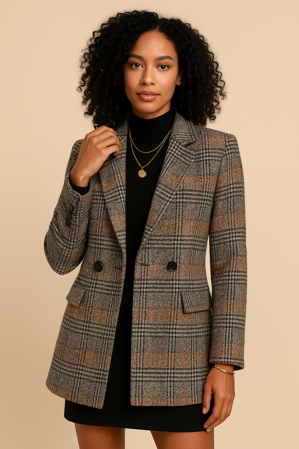 Valencia Houndstooth Double-Breasted Coat