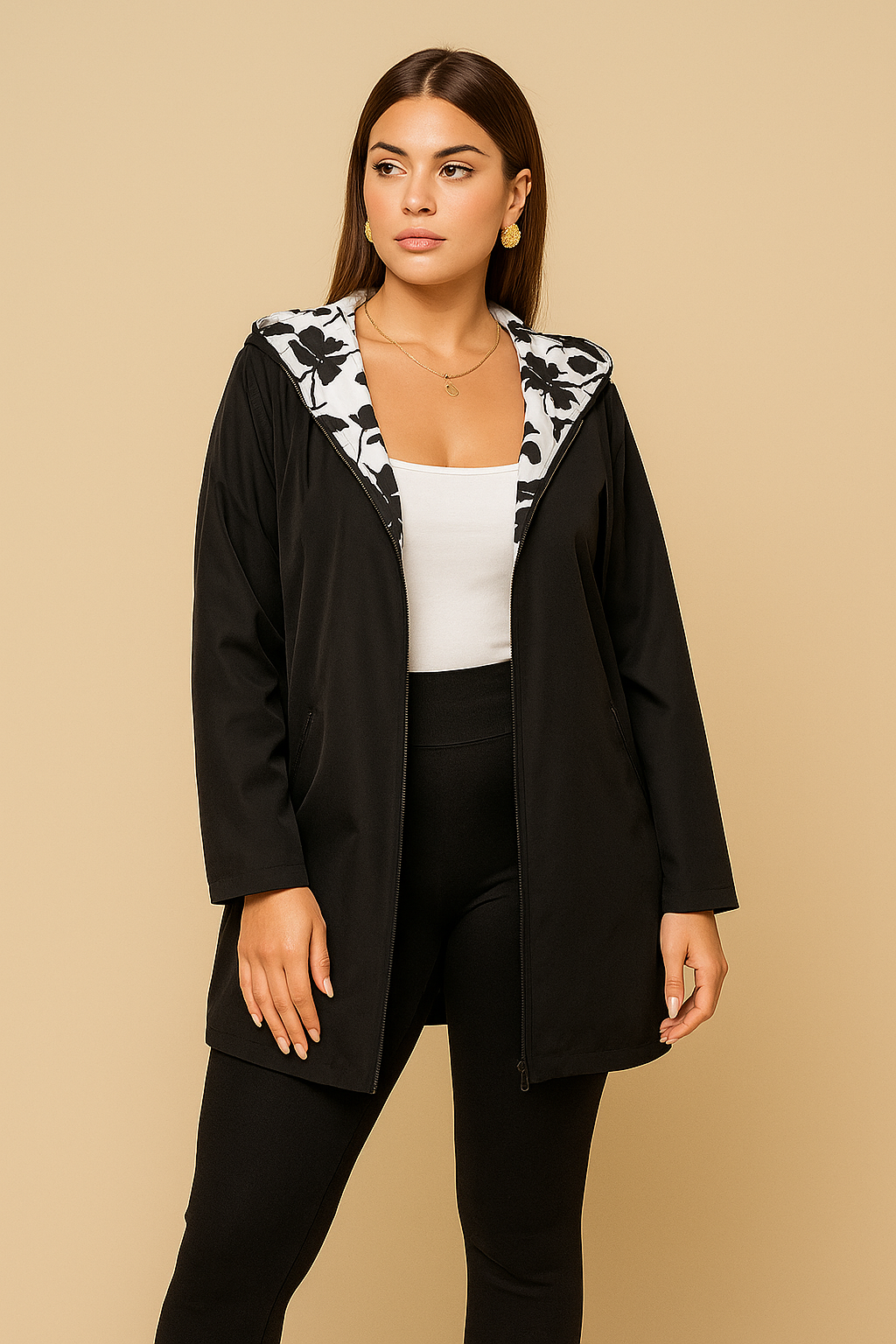 Anaya Plus Size Floral Hooded Coat
