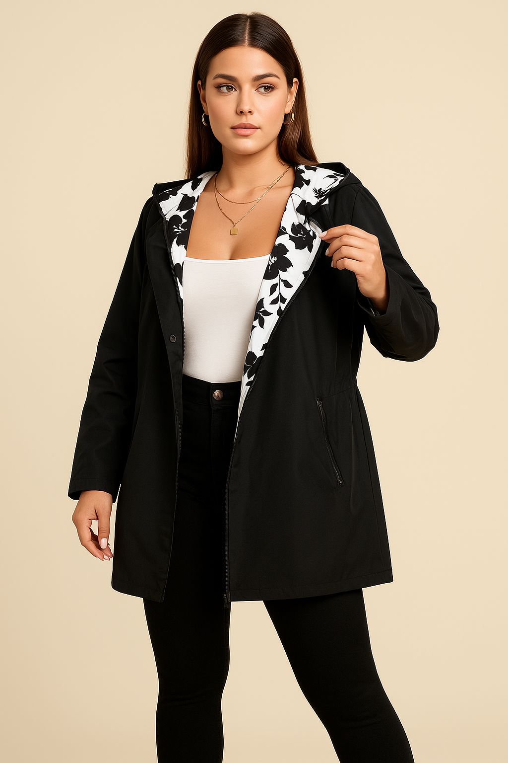 Anaya Plus Size Floral Hooded Coat