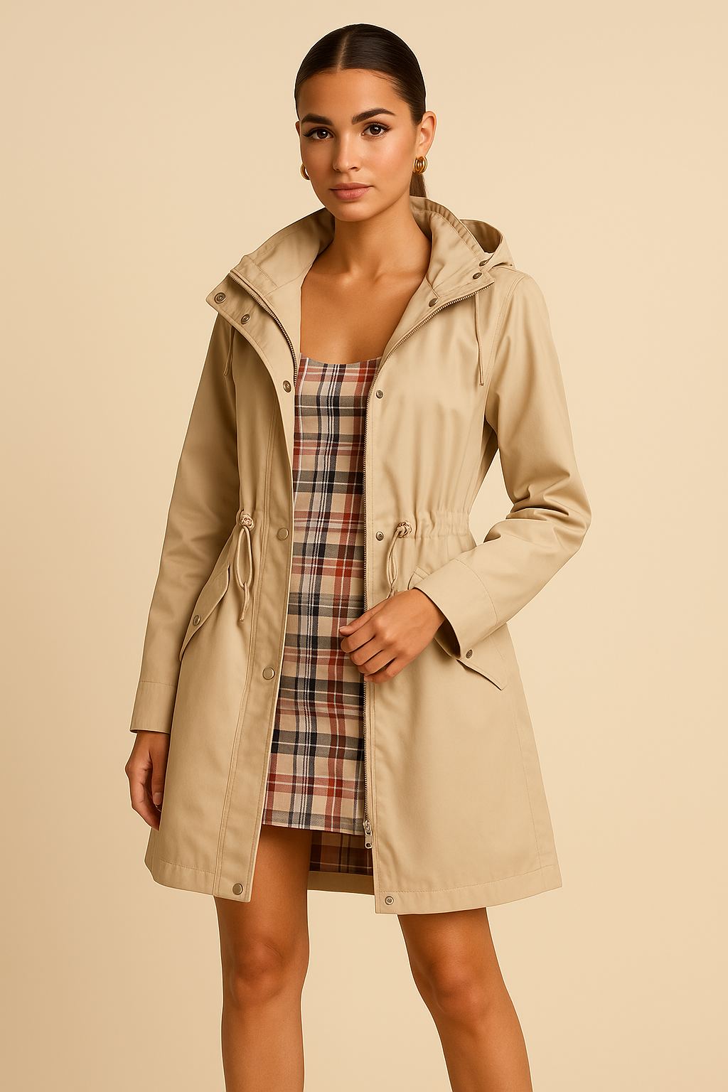 Althea Plus Size Red Hooded Zip-Up Coat