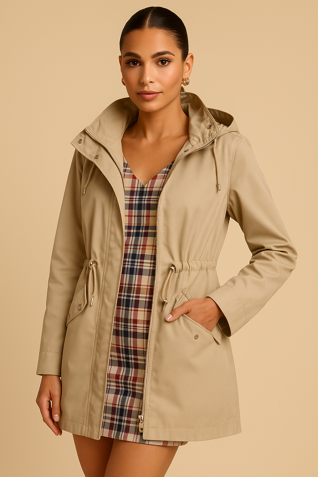 Althea Plus Size Red Hooded Zip-Up Coat