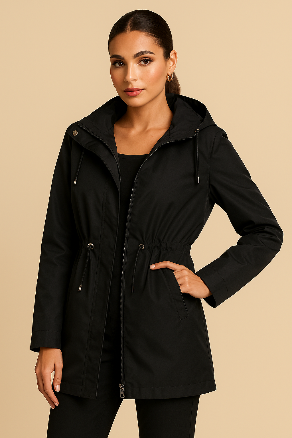 Althea Plus Size Red Hooded Zip-Up Coat