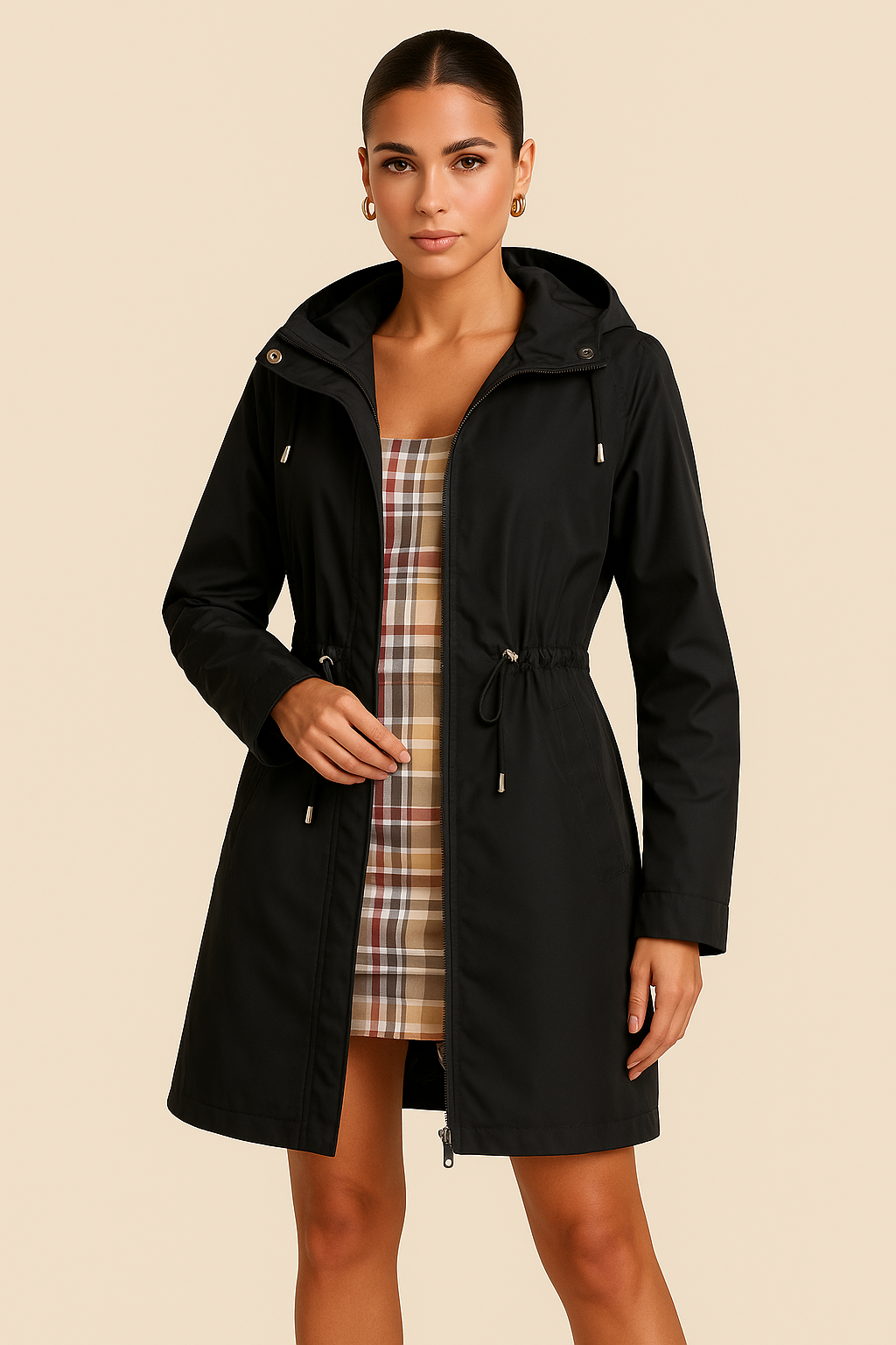 Althea Plus Size Red Hooded Zip-Up Coat