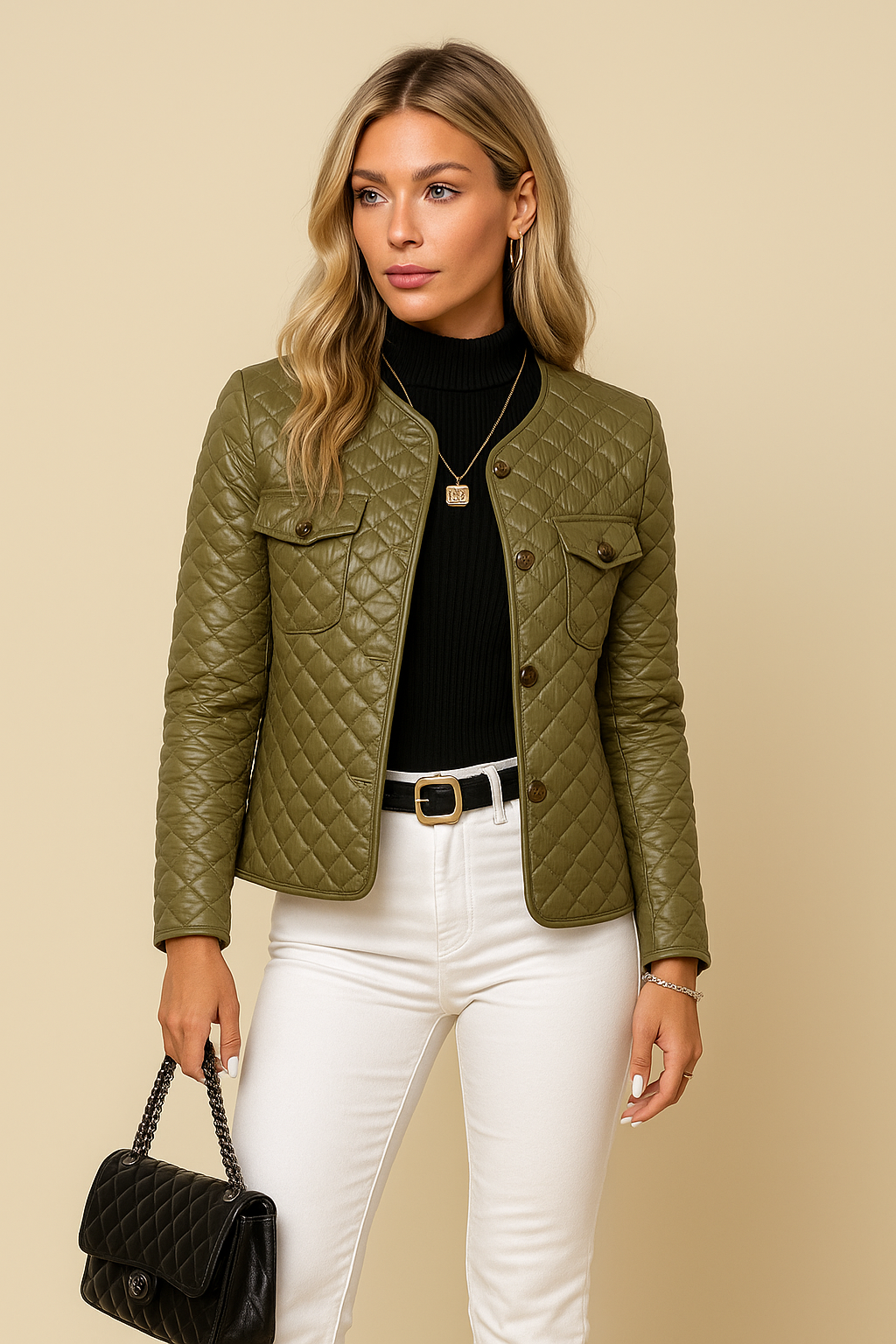Serena Quilted Lapel Detail Coat
