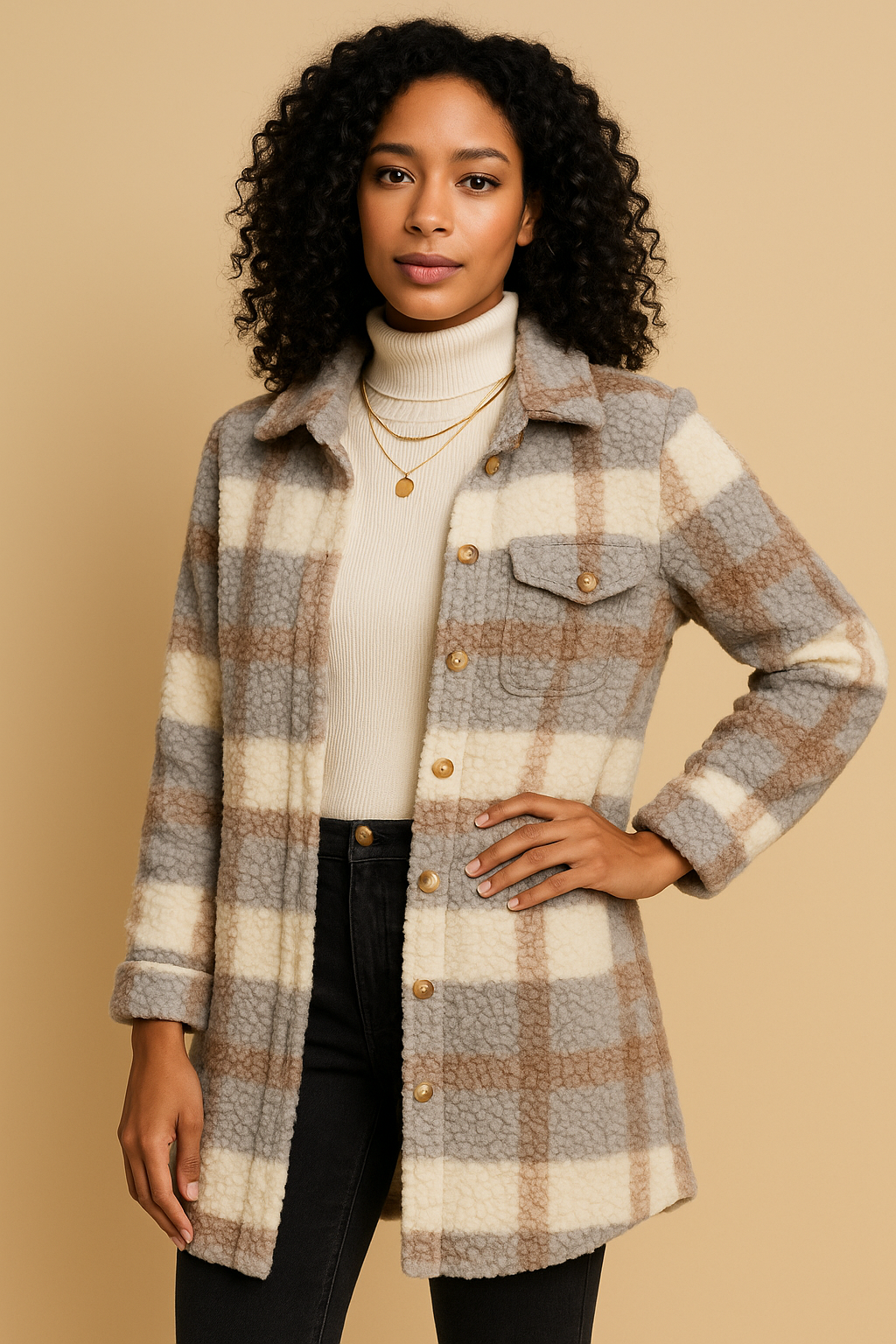 Rowena Plaid Sherpa Button Coat