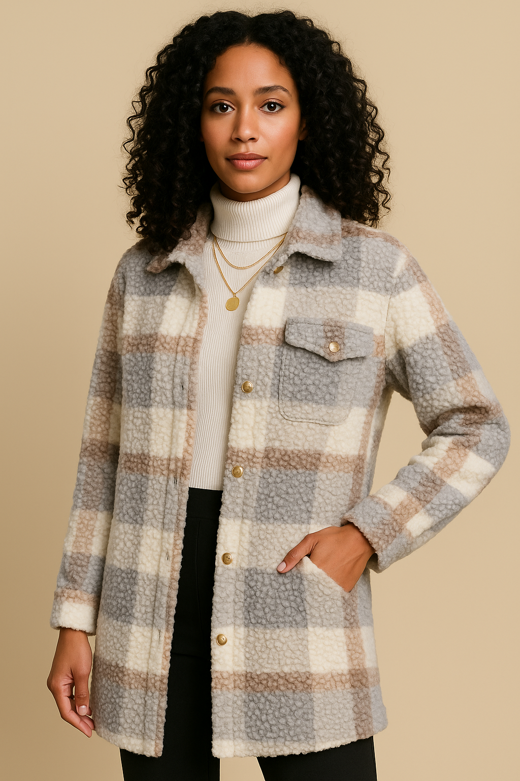 Rowena Plaid Sherpa Button Coat