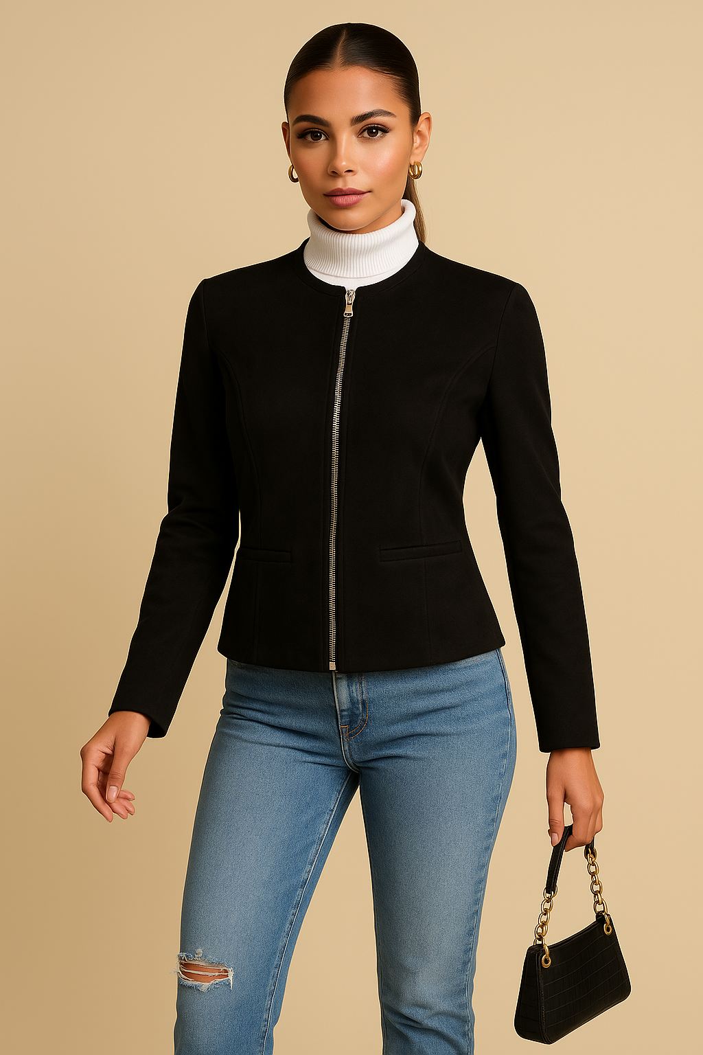 Talia Cropped Round Neck Zip-Up Jacket