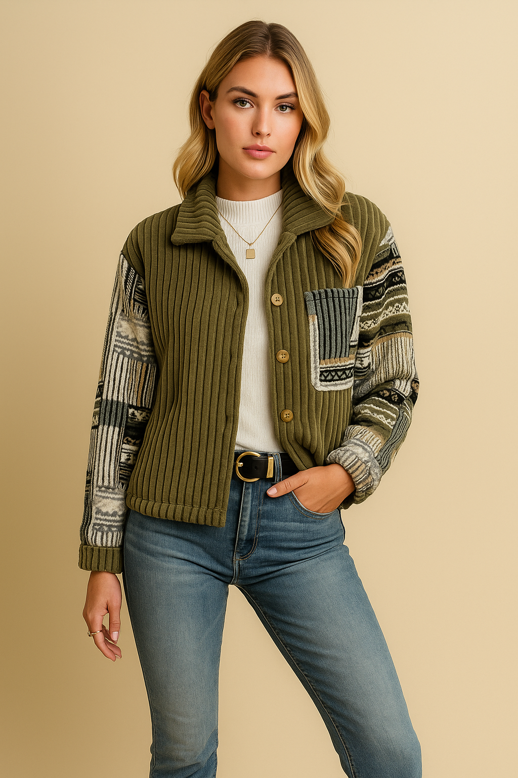 Alina Lapel Collar Buttoned Jacket