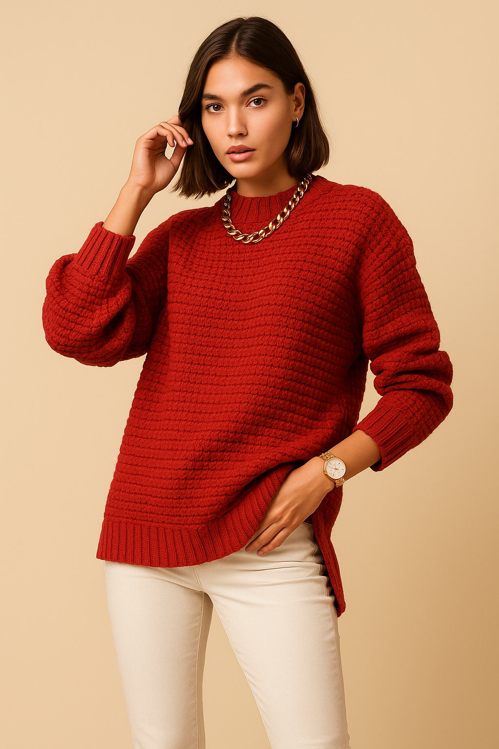 Mireille Turtleneck Side-Slit Sweater