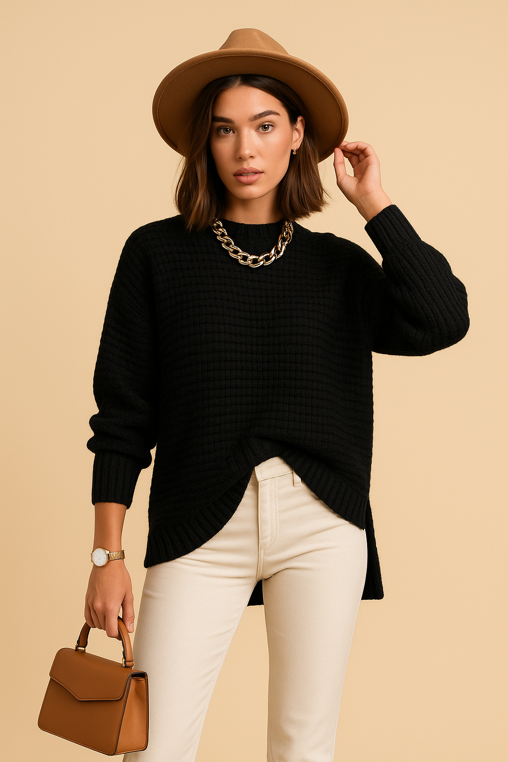 Mireille Turtleneck Side-Slit Sweater