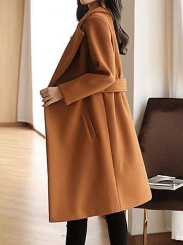 Women’s Elegant Long Sleeve Belted Winter Coat