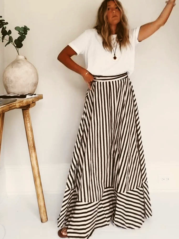 Elegant Strapless Diagonal Stripes Maxi Dress for Women