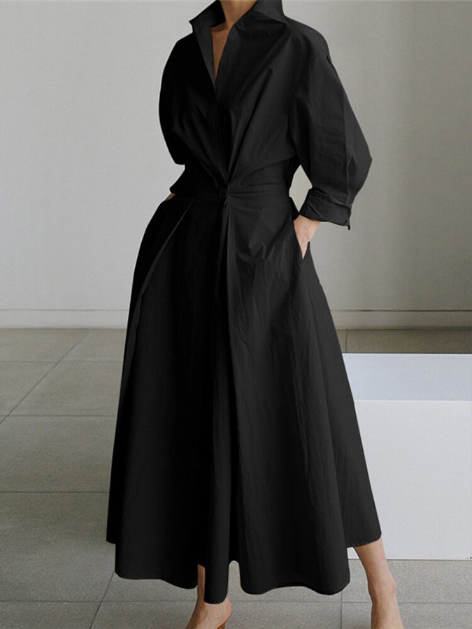 Trendy Classic Belted Maxi Shirt Dress for Women