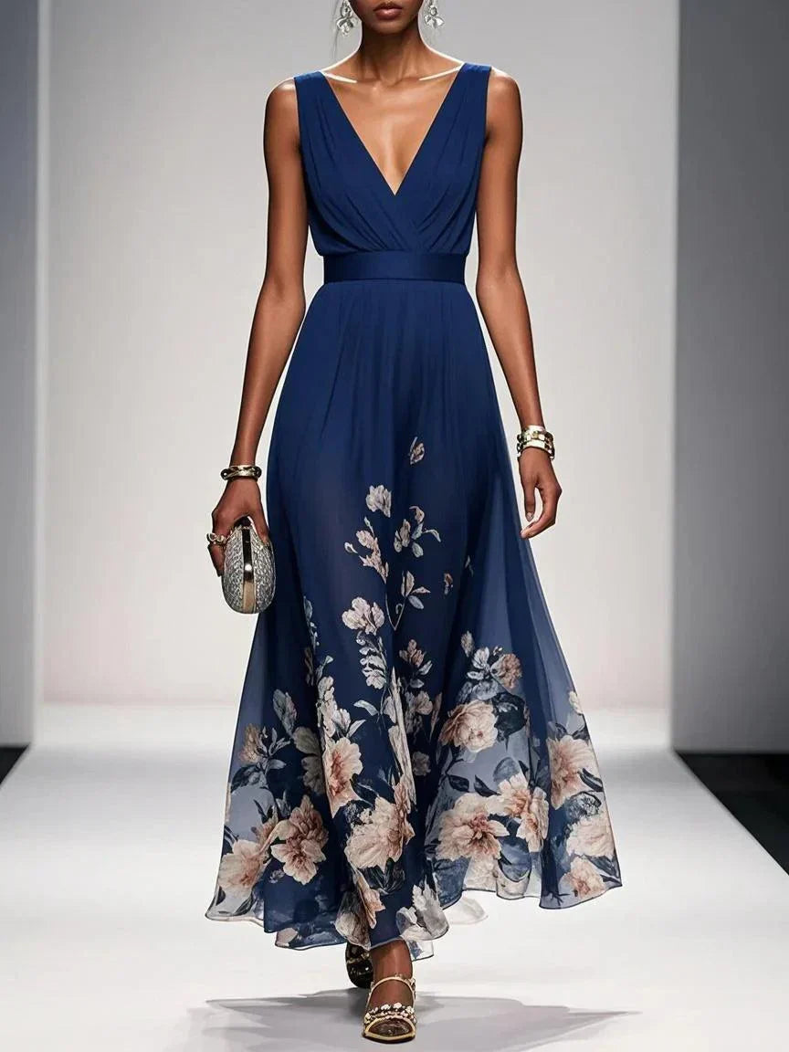 Women Elegant Celebration Floral Print Wedding Guest Dress