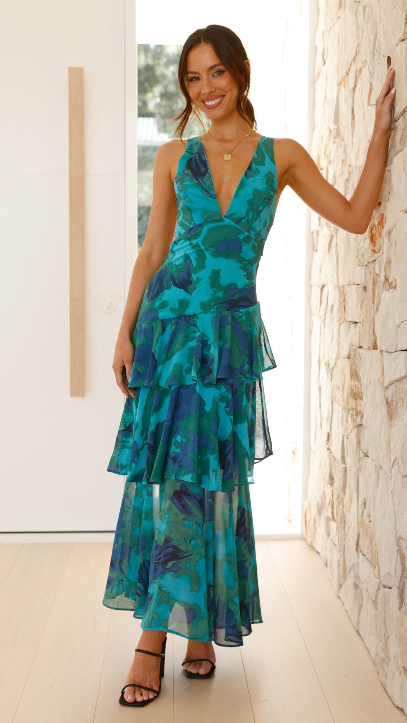 Women's Captivating Summer Party Maxi Dress in Turquoise and Sapphire Shades