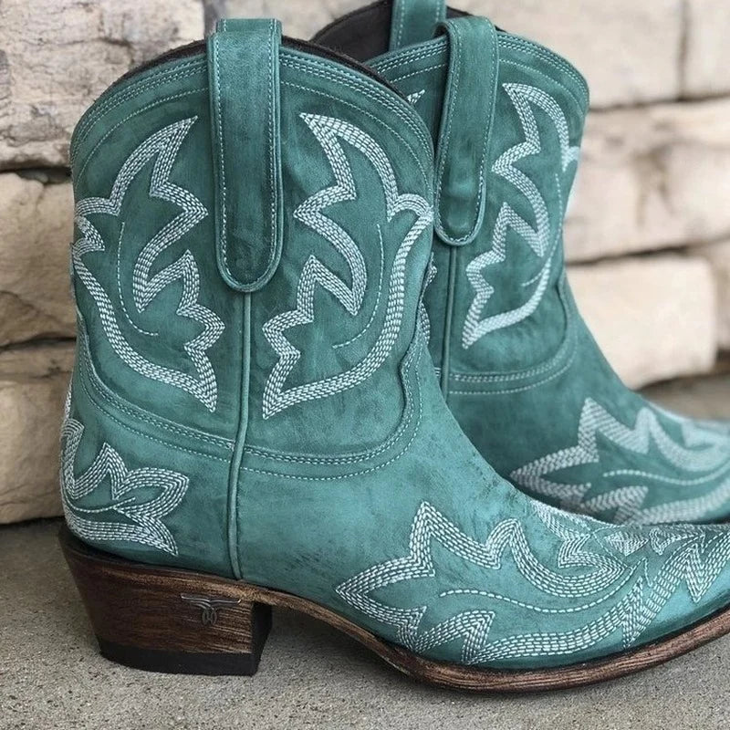 Modern Western Fashion Embroidered Ankle Cowboy Boots for Women